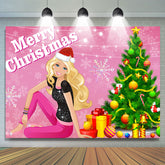 Rosa Frau Weihnachten Baum Schneeflocke Weihnachten Hintergrund